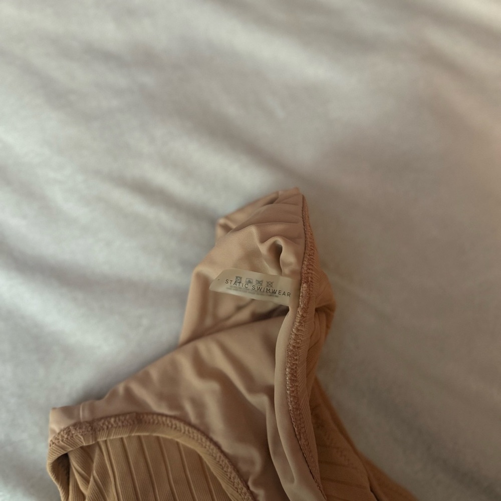 Tan Ribbed One-Piece Swimsuit - Picture 2 of 3